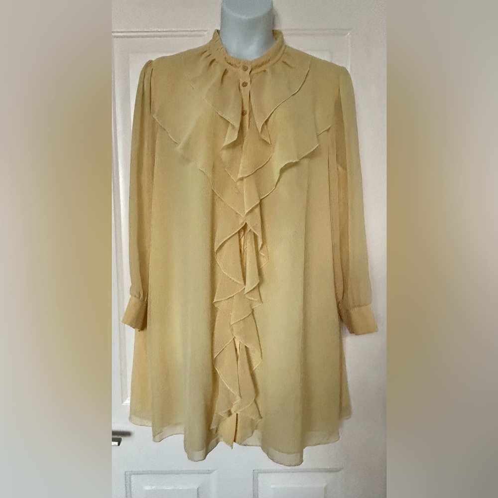 Dialogue Yellow Ruffle Front Blouse